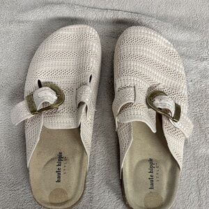 Haute Hippie Textured Cream Mules with Buckle